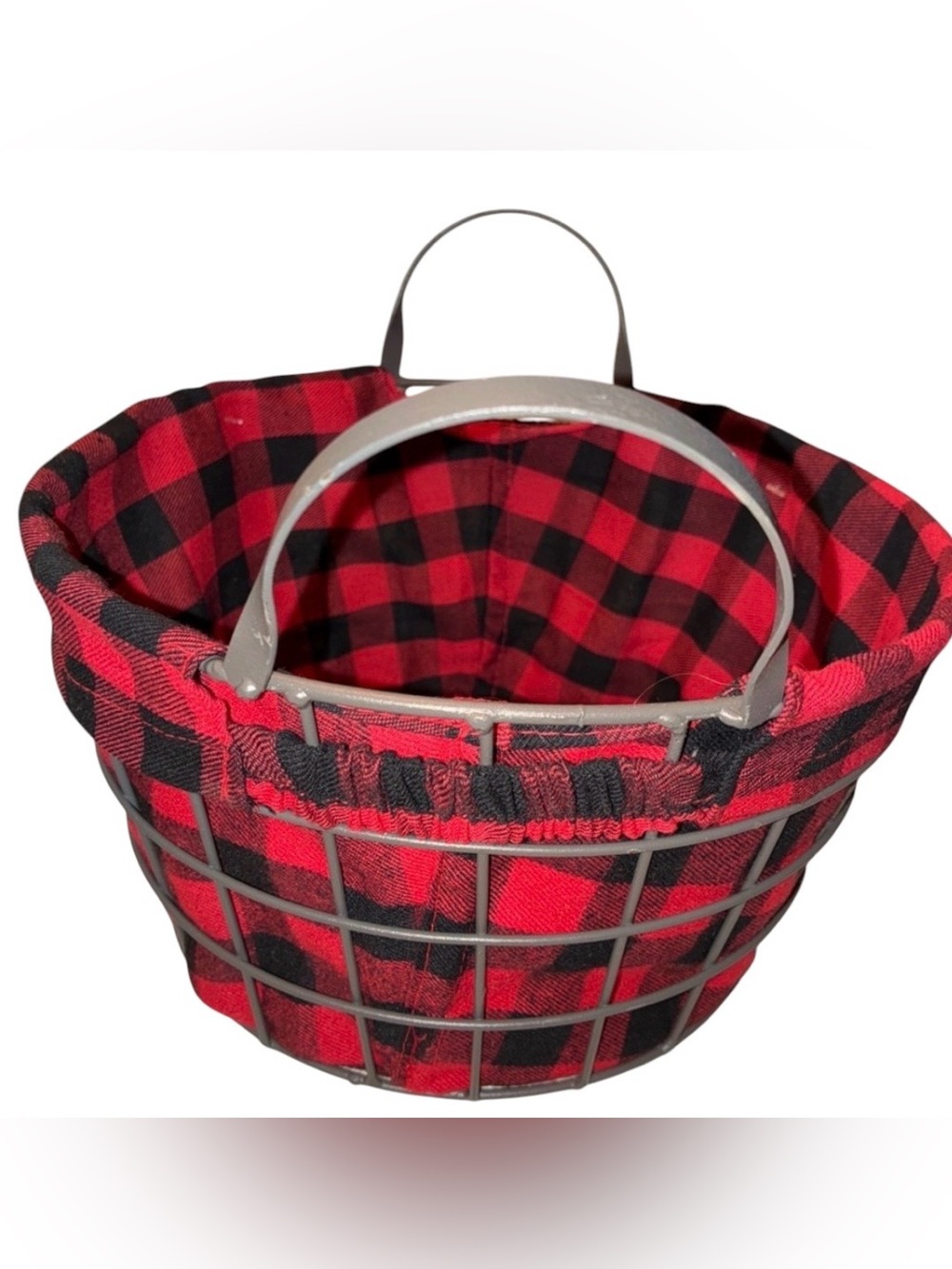 Festive Red and Black Plaid Holiday Metal Basket